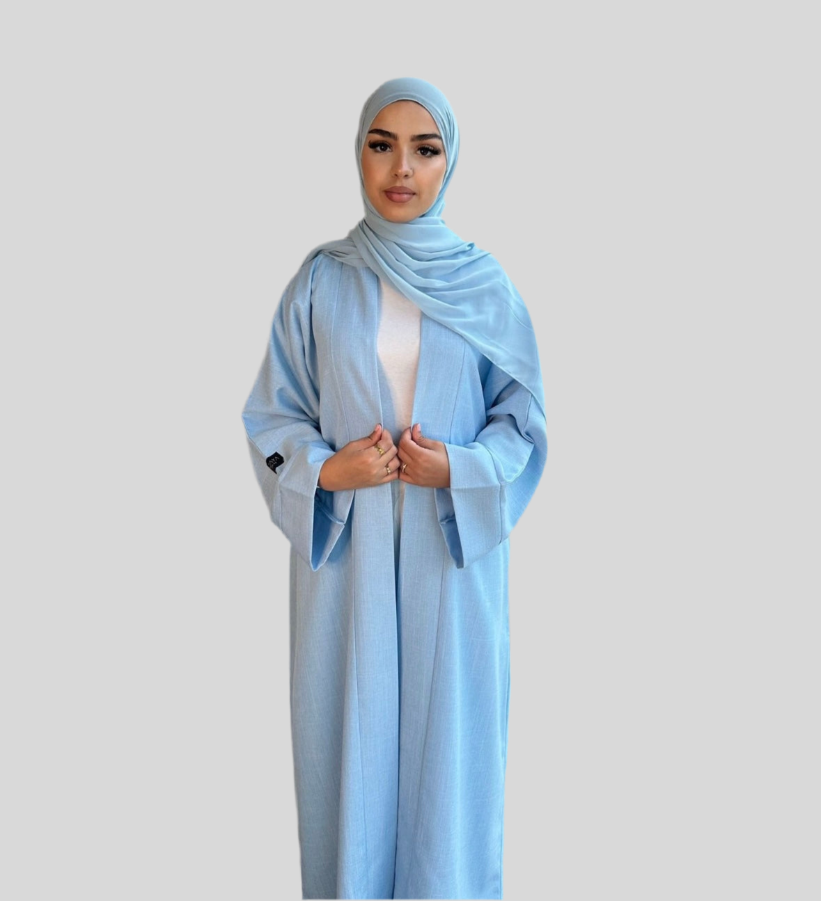 Open Linen Abaya Sky Blue