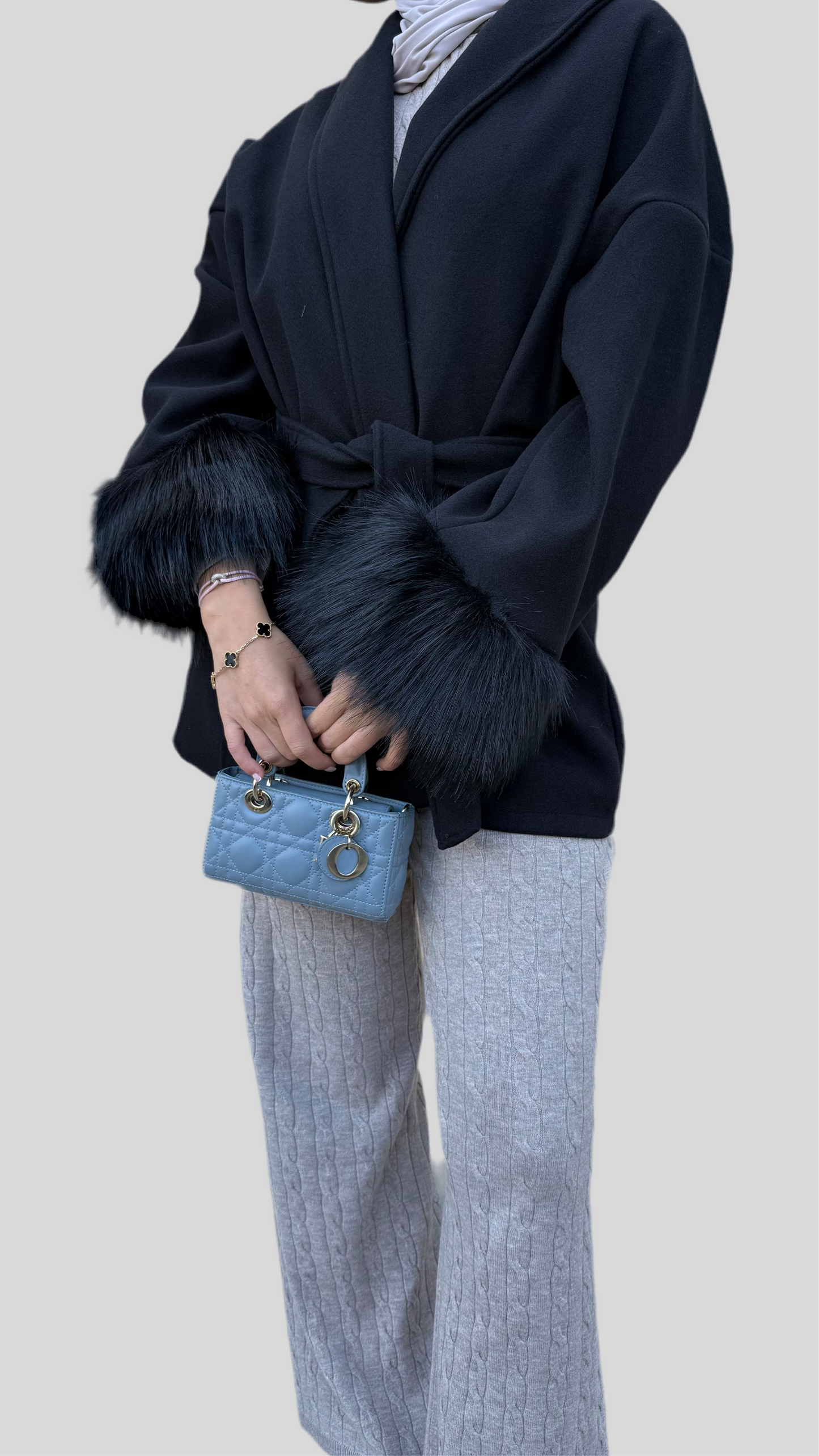 Fur Sleeved Winter Coat - Black