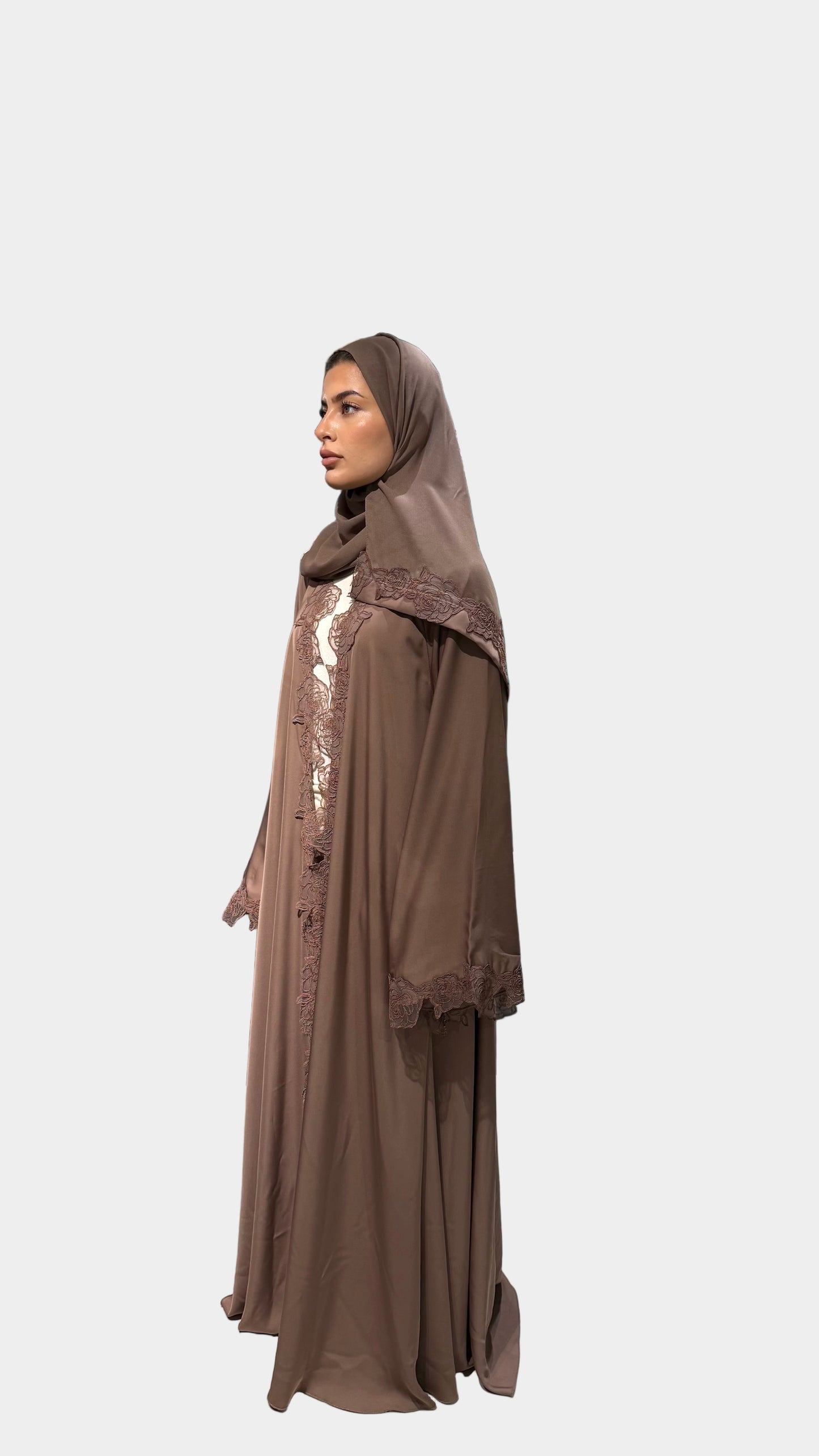 Nida Open Lace Abaya Velvet Brown