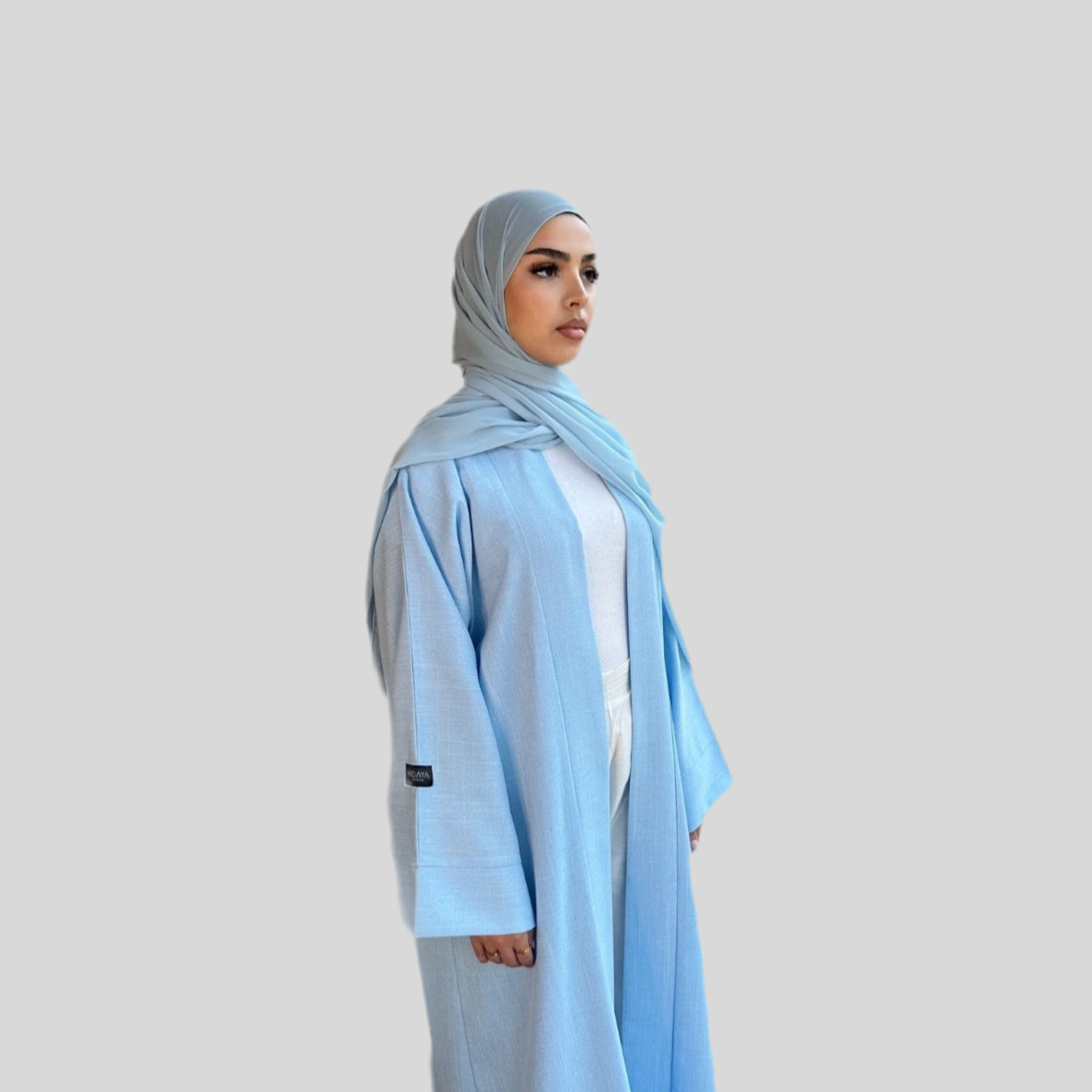 Open Linen Abaya Sky Blue