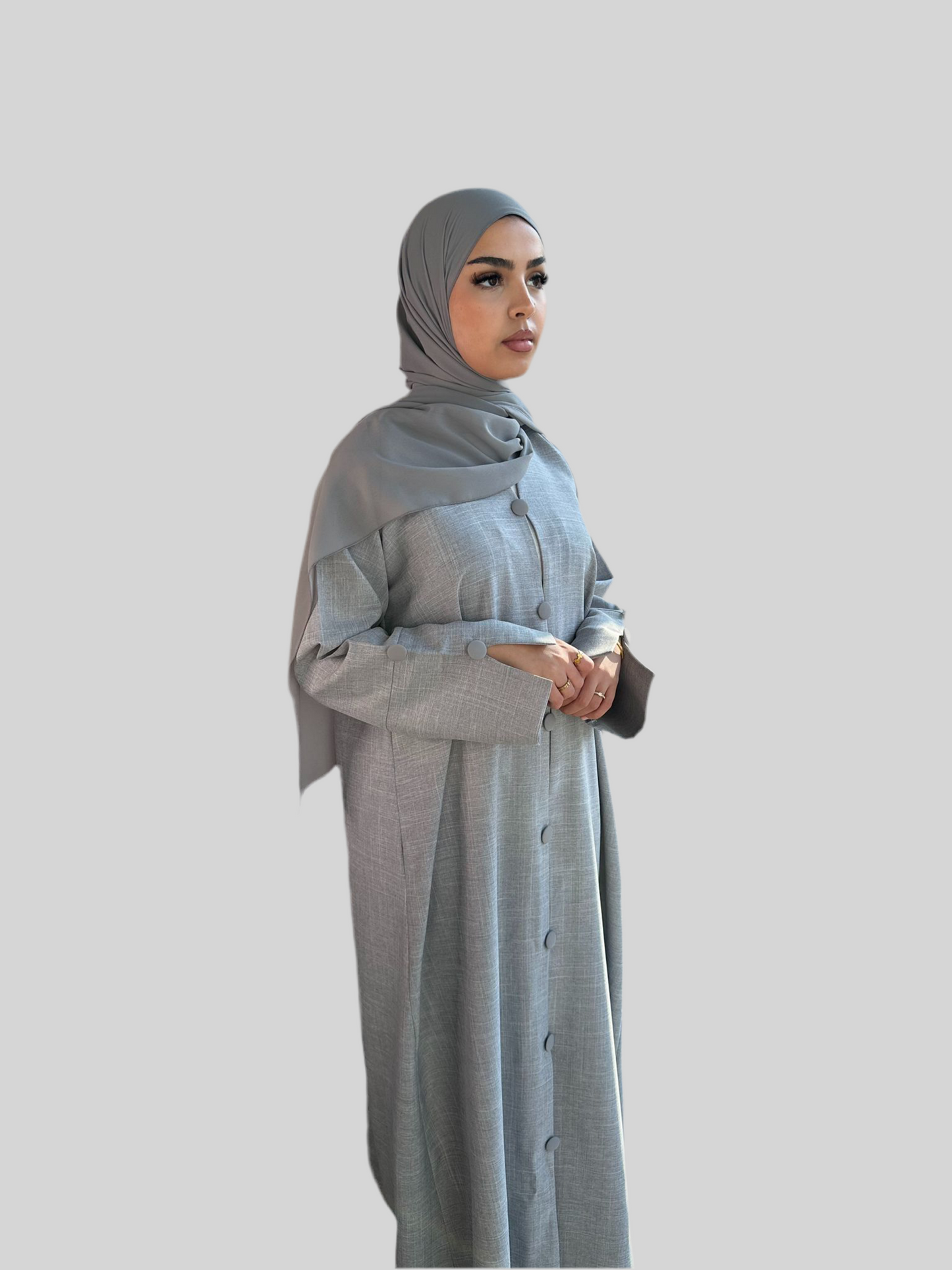 Buttoned Linen Abaya Maidah