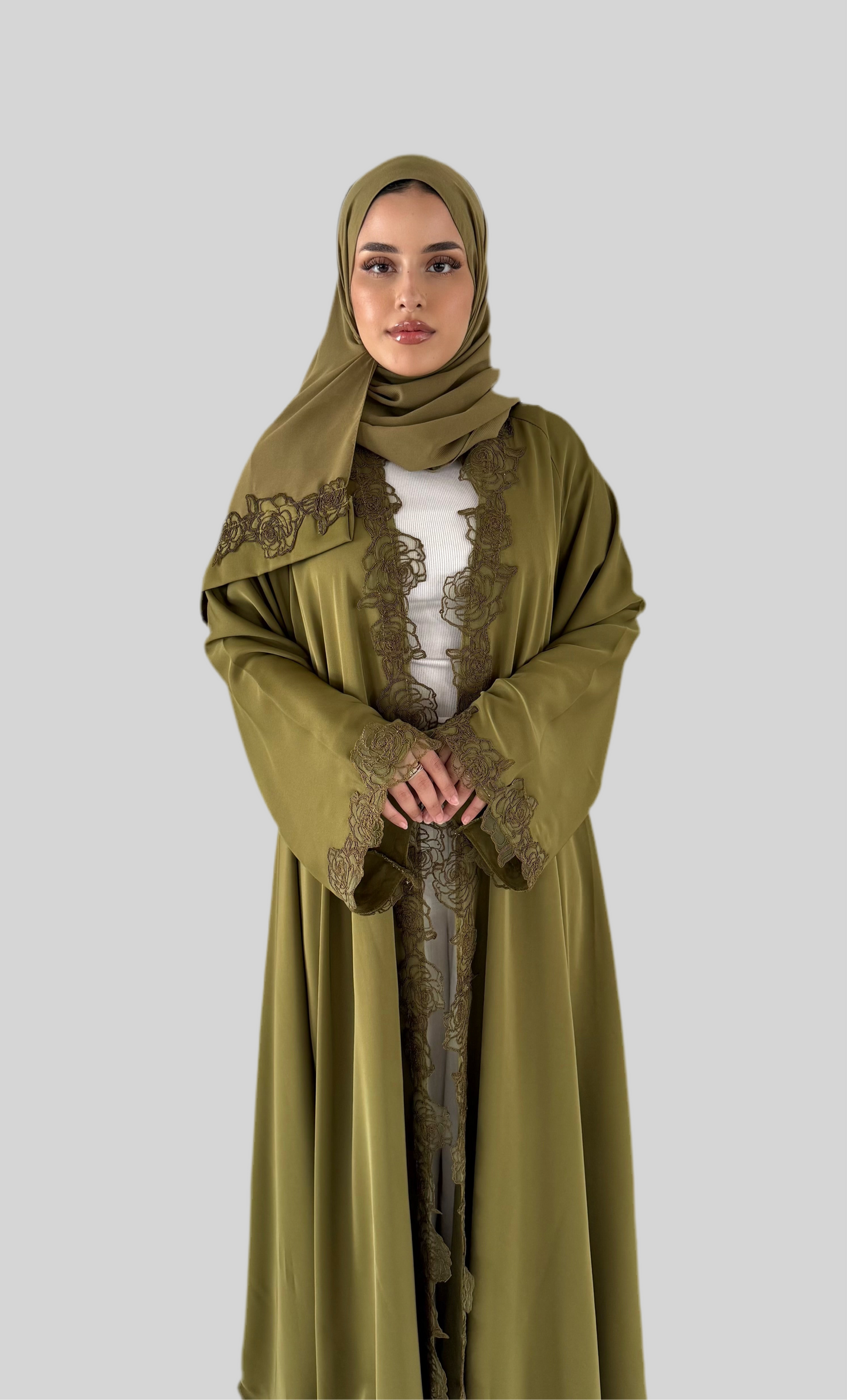 Nida Open Lace Abaya Olive