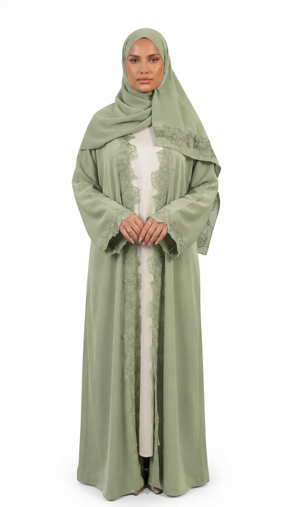 Nida Open Lace Abaya Citrus Sage