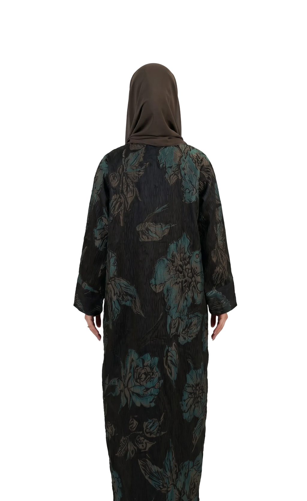 Floral Jacquard Abaya Black & Green