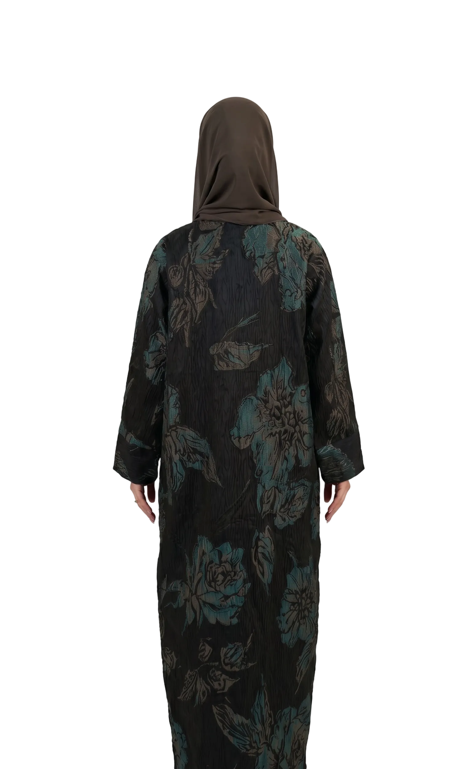Floral Jacquard Abaya Black & Green