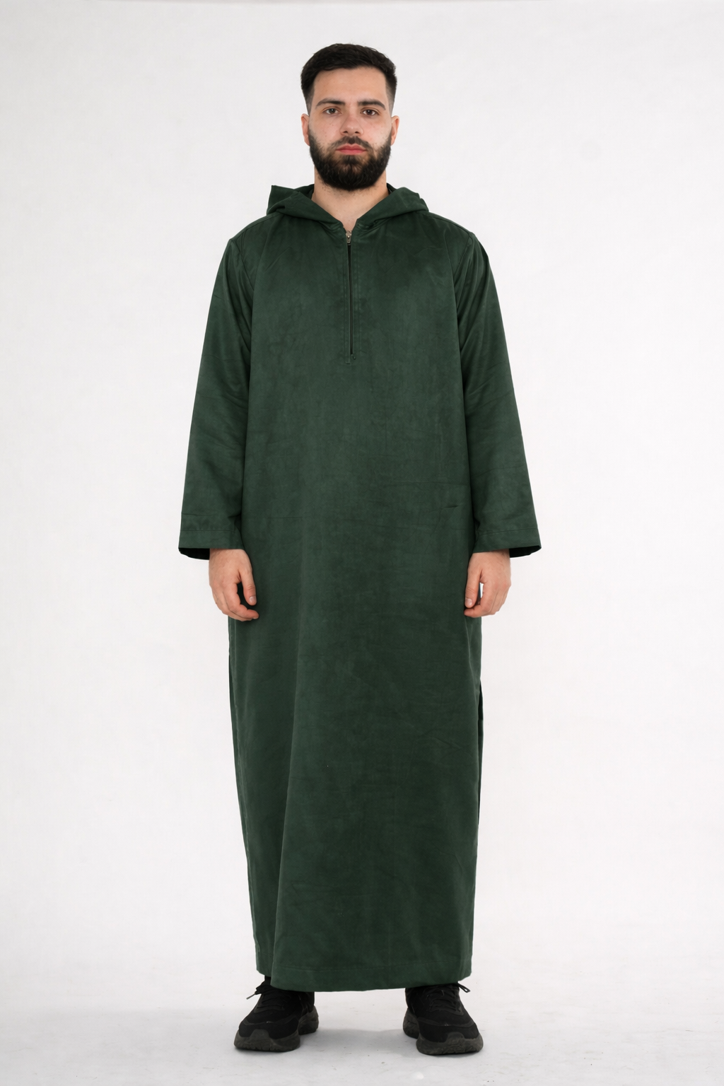 Omani Zipped Thobe Suede - Emerald