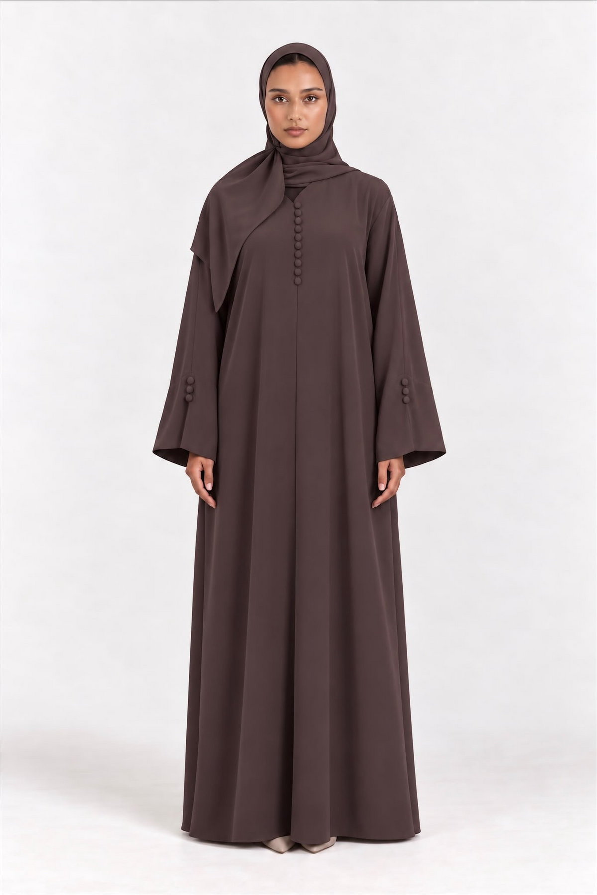 Closed Buttoned Abaya Chocolate Brown