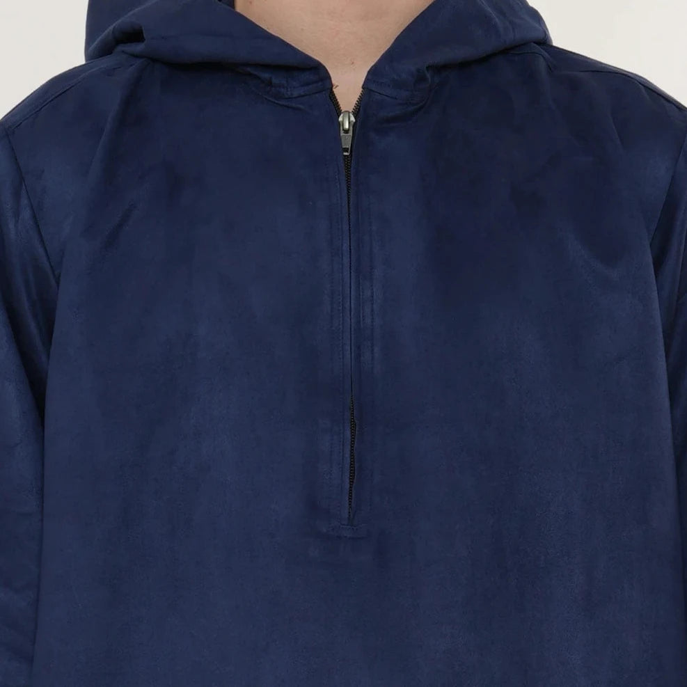 Omani Zipped Thobe Suede - Navy