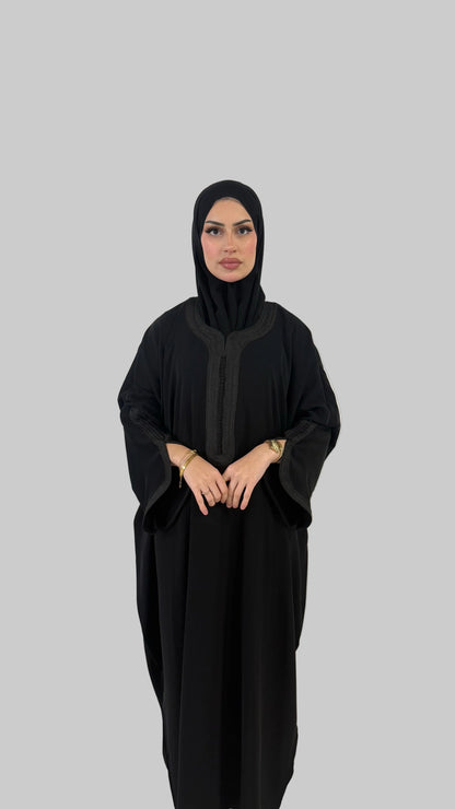 Pre-Order Moroccan Embroidered Abaya Classic Black