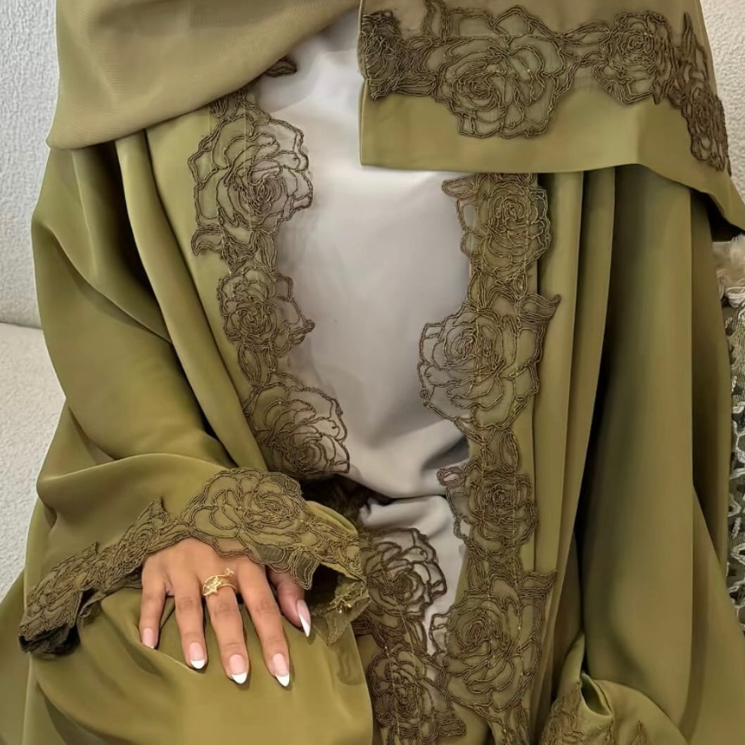 PRE ORDER Nida Open Lace Abaya Olive