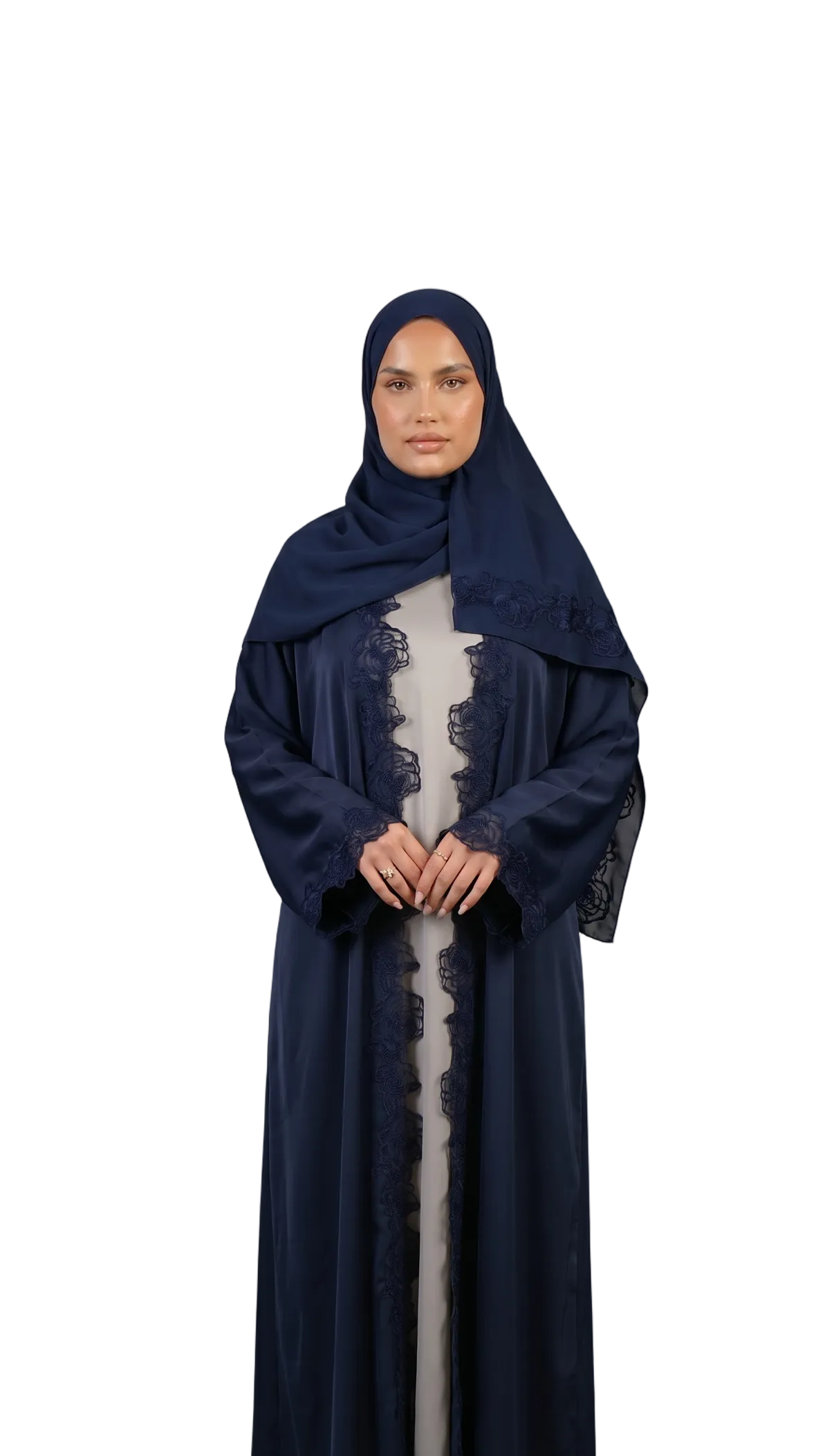 PRE-ORDER Open Lace Abaya Midnight Blue