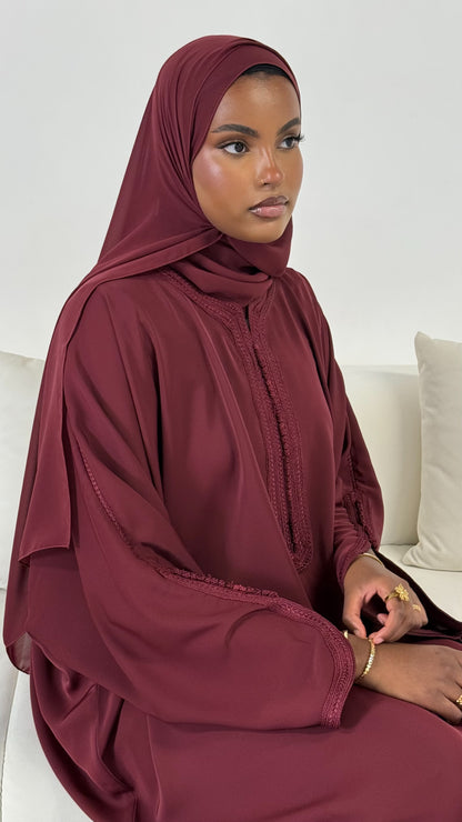 Pre-Order Moroccan Embroidered Abaya Burgundy