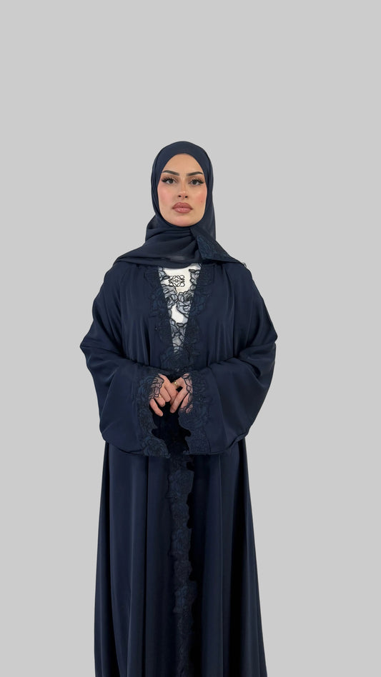 Nida Open Lace Abaya Midnight Blue
