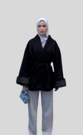 Fur Sleeved Winter Coat - Black