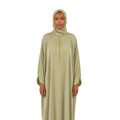 Moroccan Embroidered Abaya Soft Olive