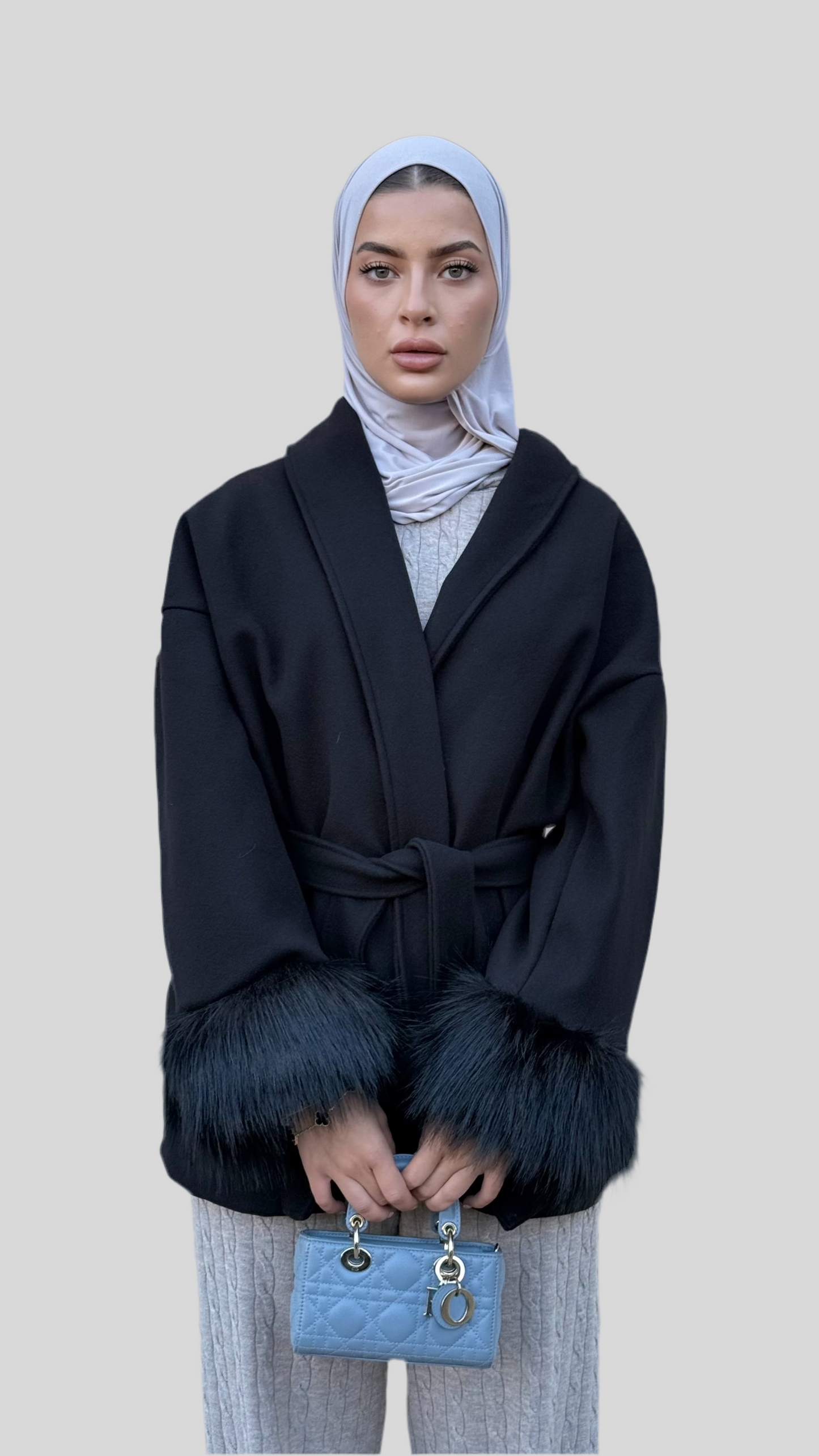 Fur Sleeved Winter Coat - Black