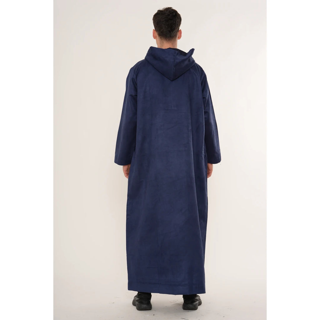 Omani Zipped Thobe Suede - Navy