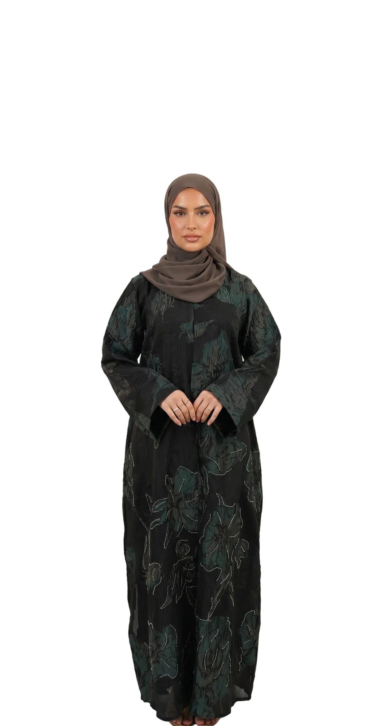 Floral Jacquard Abaya Black & Green