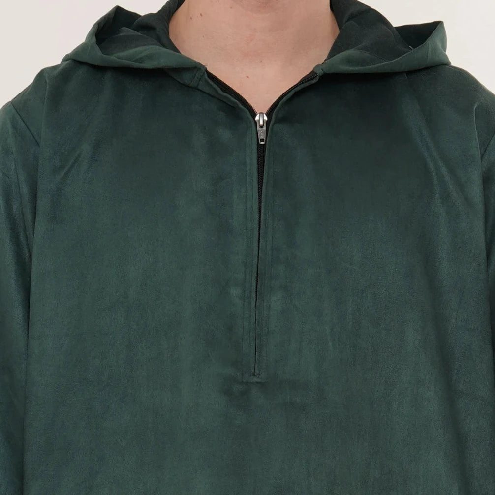 Omani Zipped Thobe Suede - Emerald