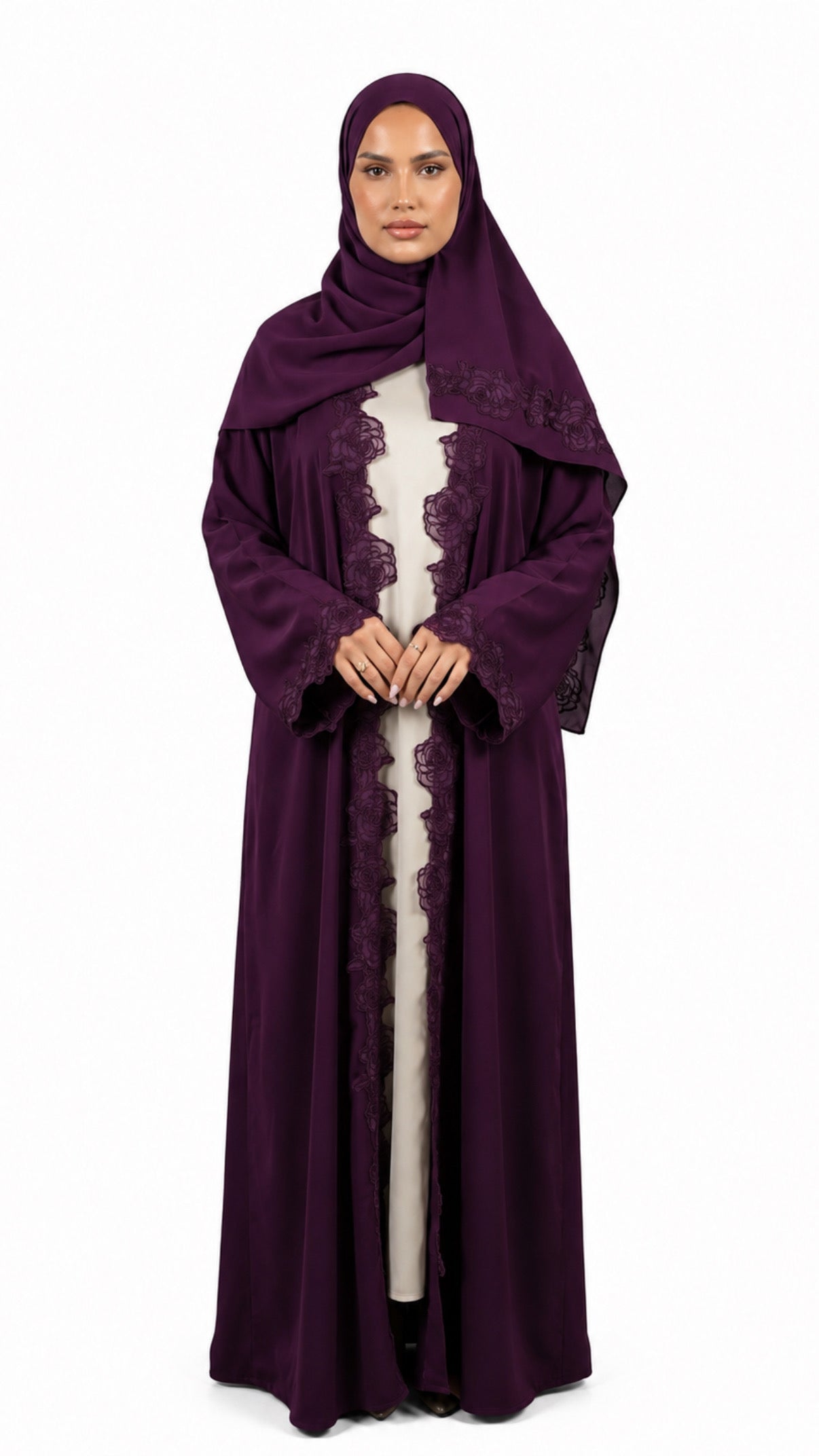 Nida Open Lace Abaya Plum