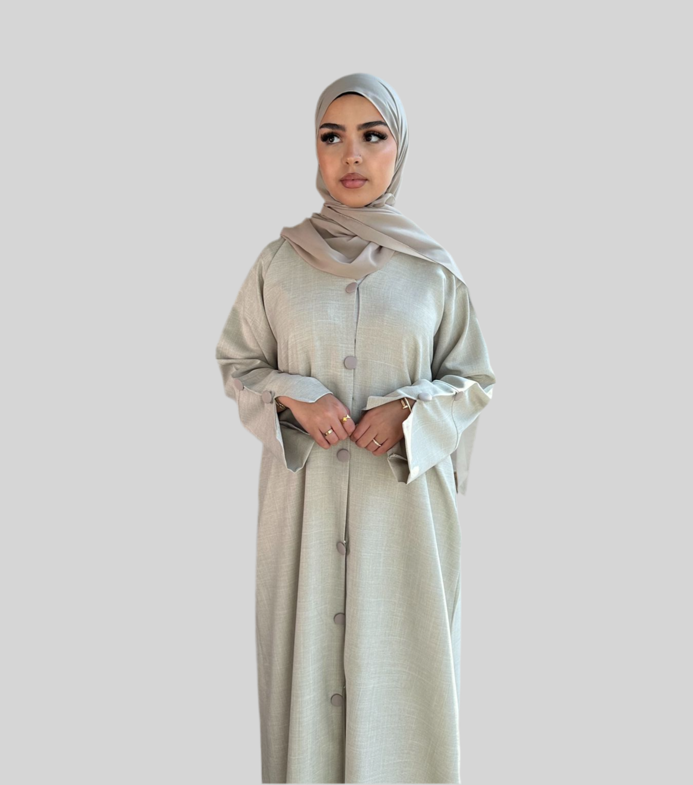 Buttoned Linen Abaya Nadia