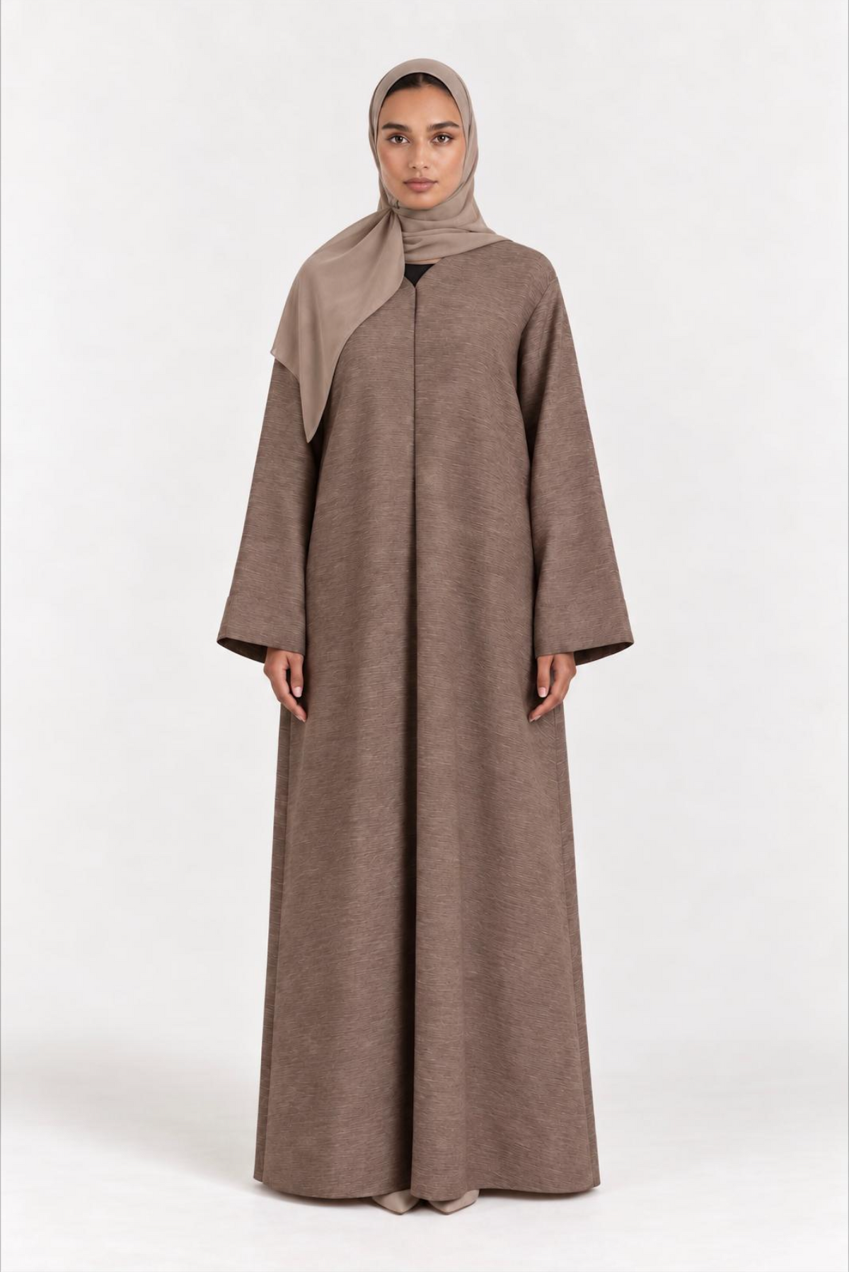 Textured Buttoned Abaya Mushroom Brown