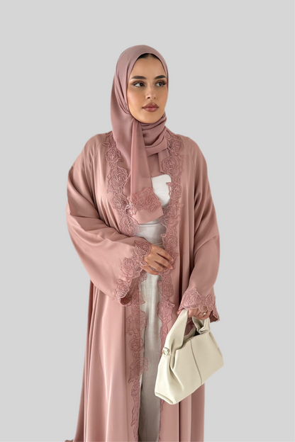 Nida Open Lace Abaya Soft Pink