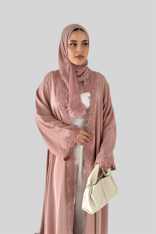Nida Open Lace Abaya Soft Pink