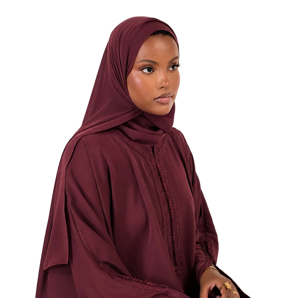 Moroccan Embroidered Abaya Burgundy