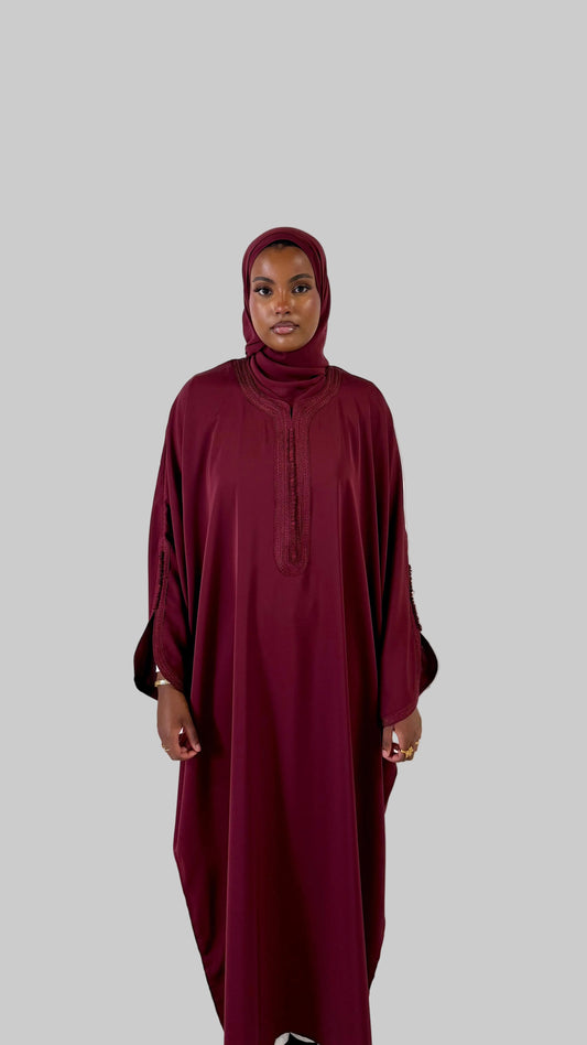Pre-Order Moroccan Embroidered Abaya Burgundy
