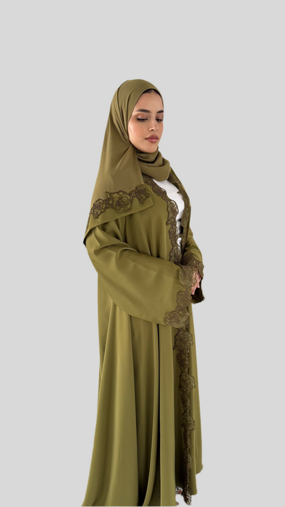 Nida Open Lace Abaya Olive