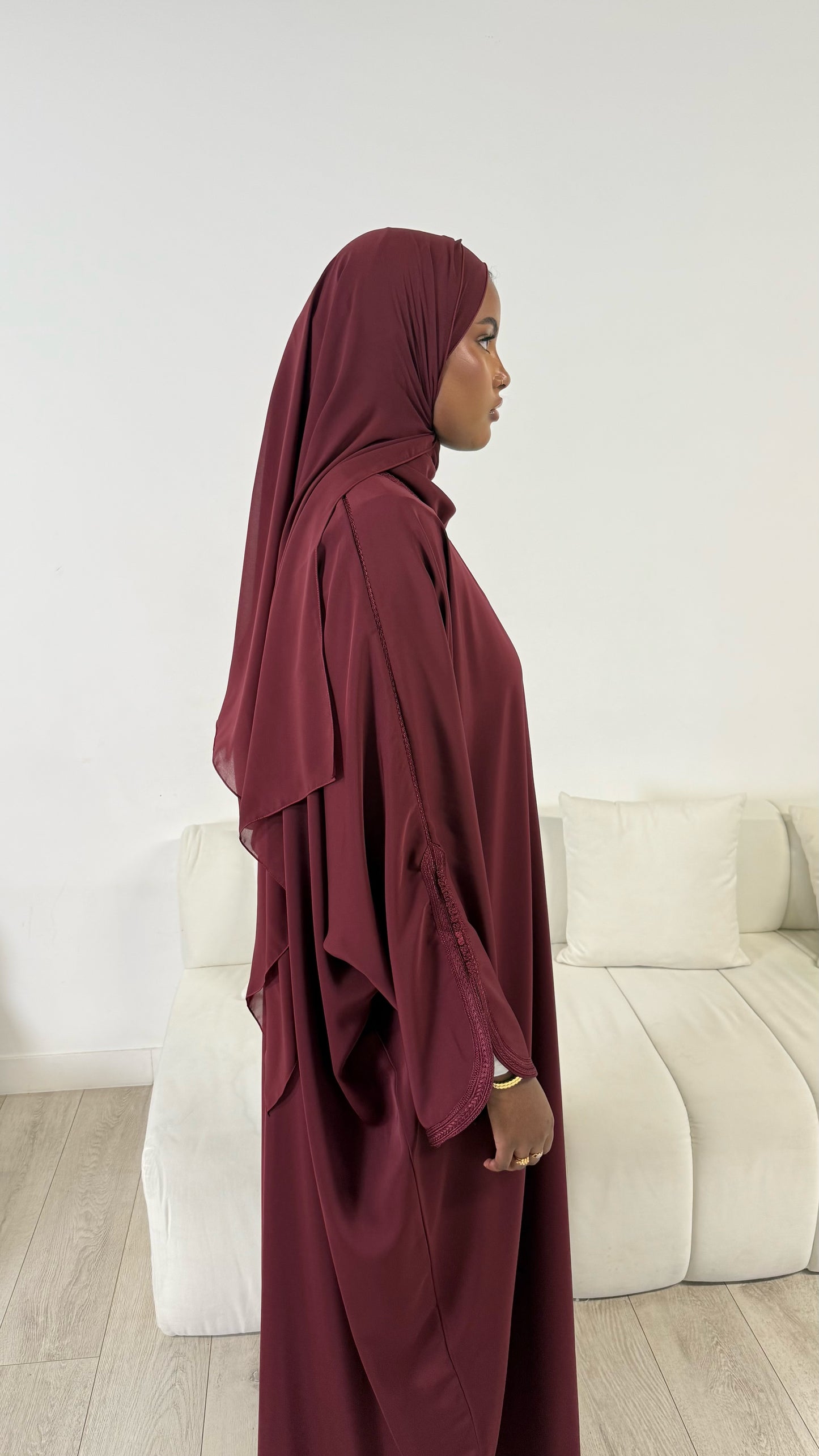 Pre-Order Moroccan Embroidered Abaya Burgundy