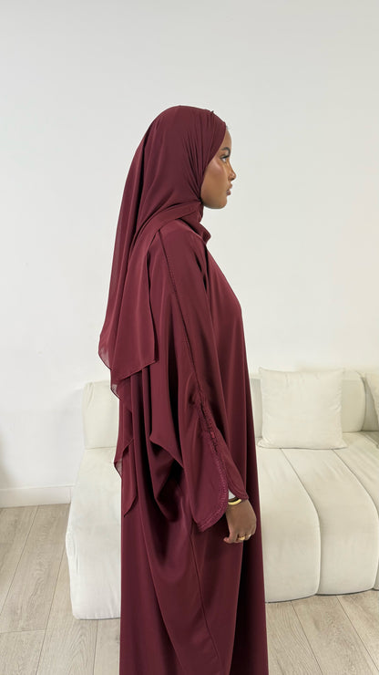 Pre-Order Moroccan Embroidered Abaya Burgundy