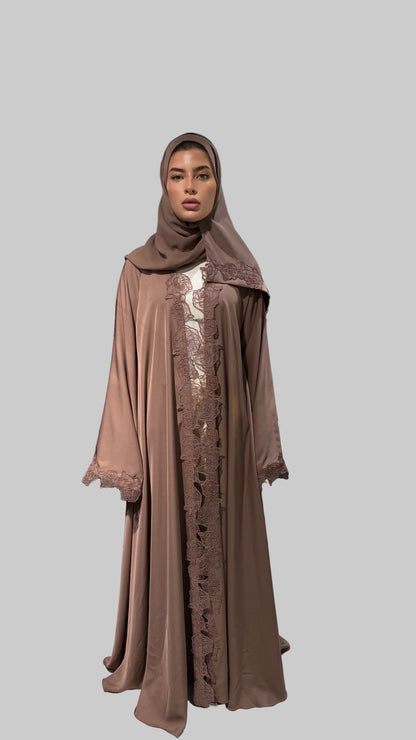 Nida Open Lace Abaya Velvet Brown