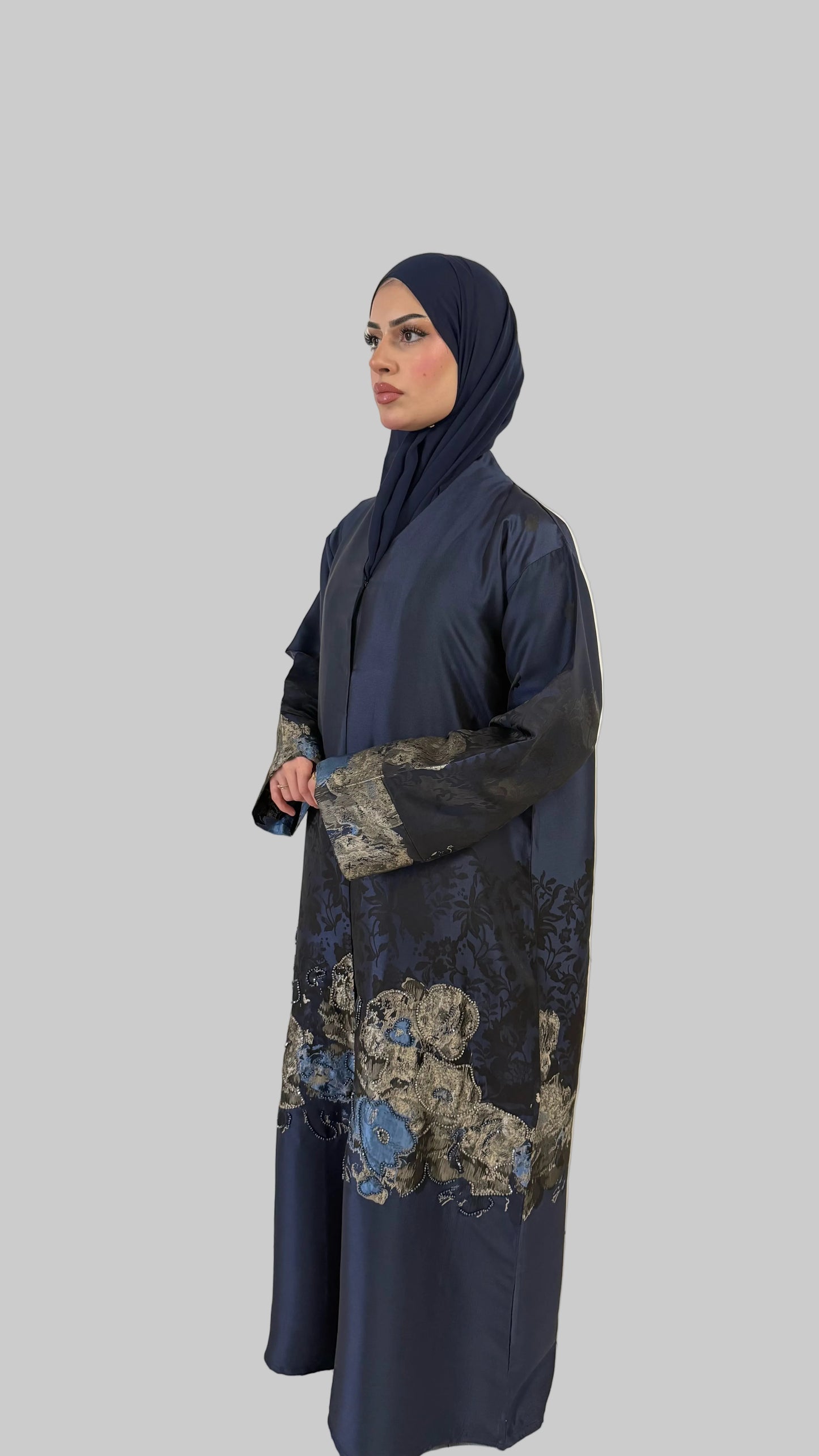 Embellished Statement Abaya  Midnight Navy