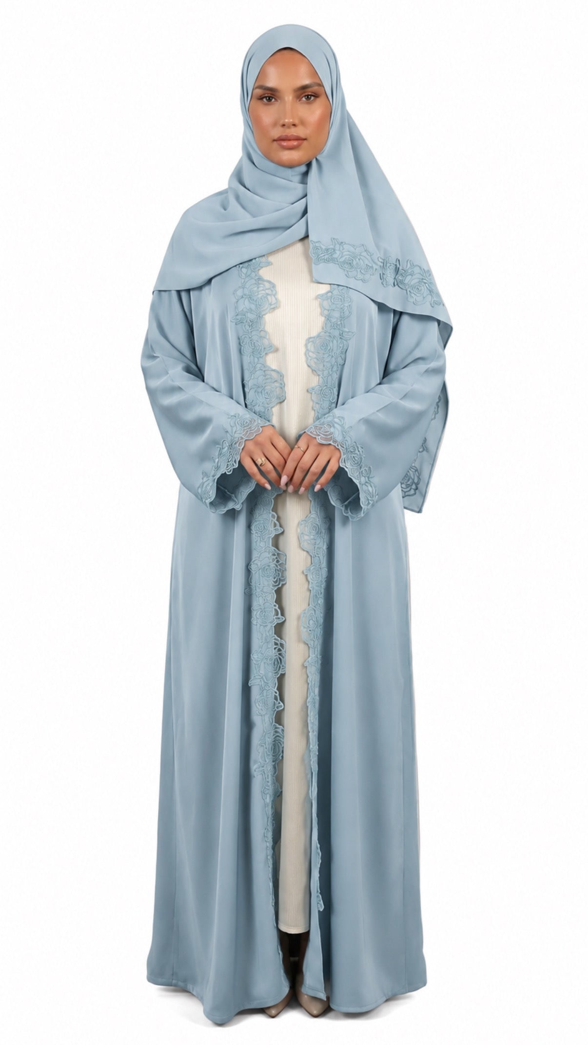 Nida Open Lace Abaya Ocean Blue
