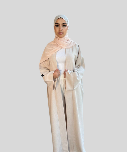 Open Linen Abaya Cream