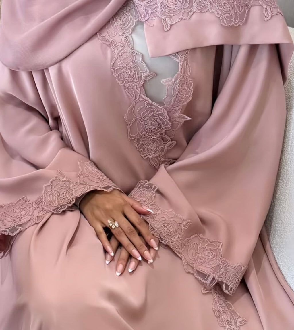 PRE ORDER Nida Open Lace Abaya Soft Pink