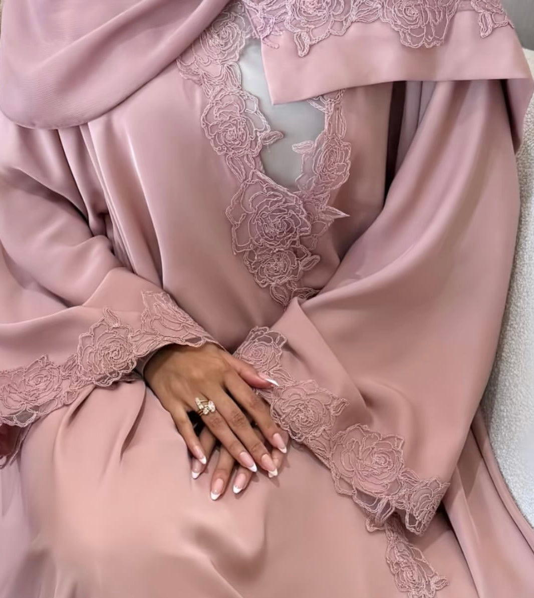 PRE ORDER Nida Open Lace Abaya Soft Pink