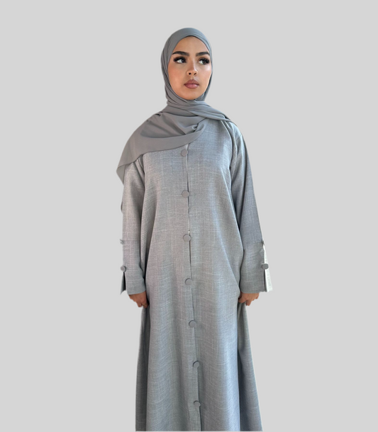 Buttoned Linen Abaya Maidah