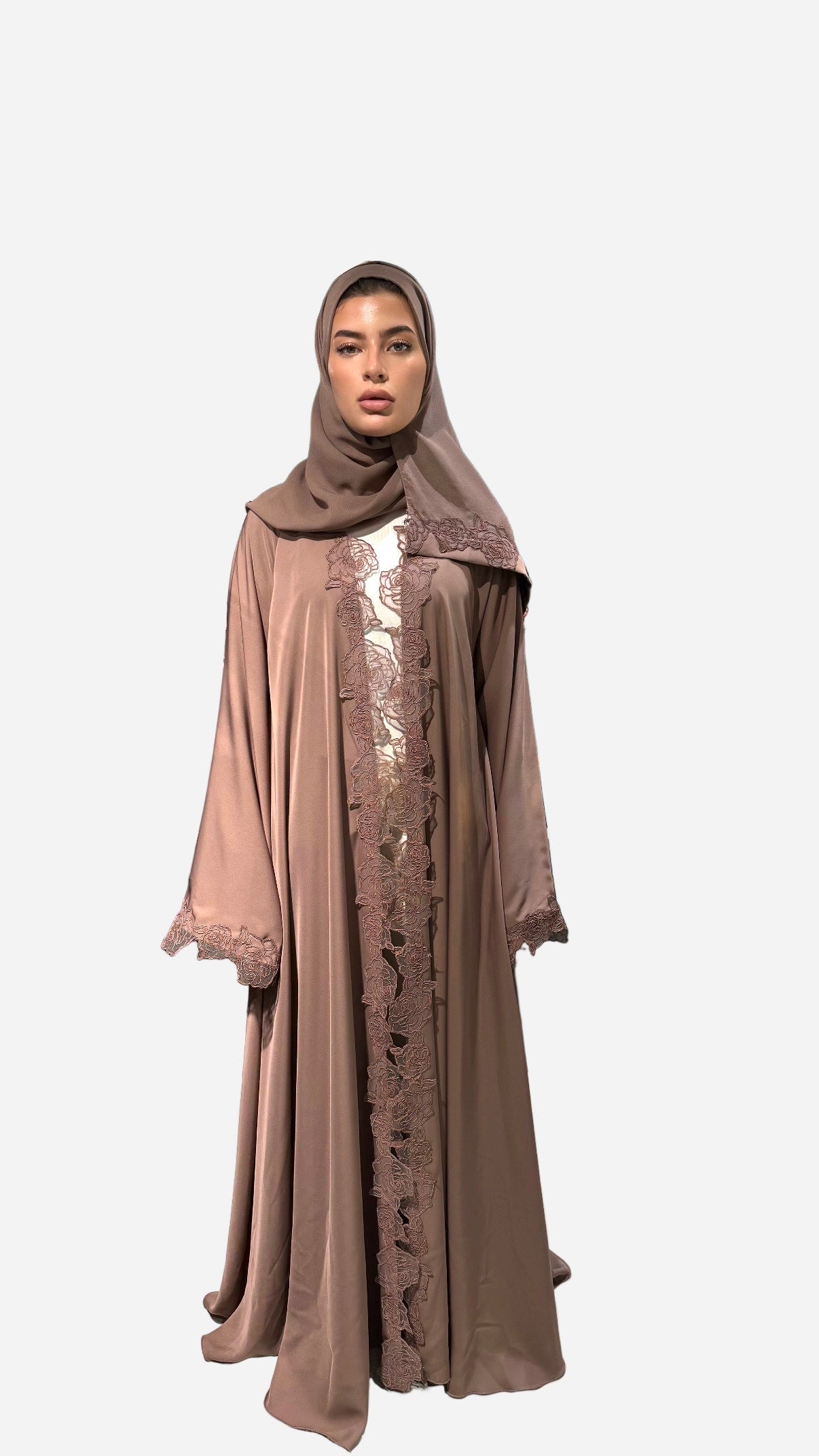Nida Open Lace Abaya Velvet Brown