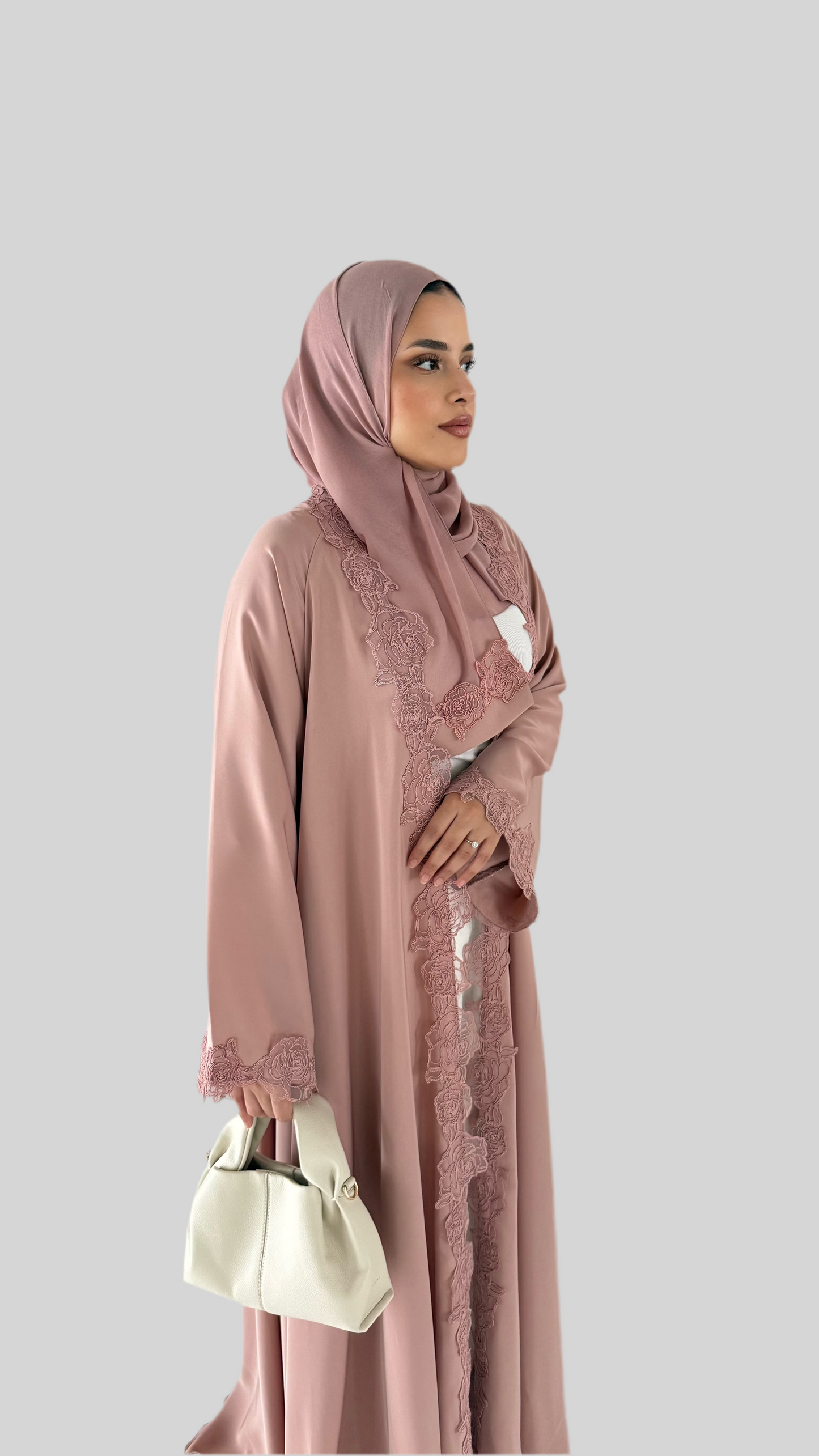 Nida Open Lace Abaya Soft Pink