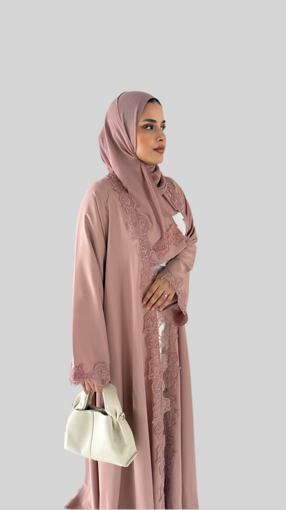 Nida Open Lace Abaya Soft Pink