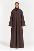 Textured Buttoned Abaya Chocolate Brown