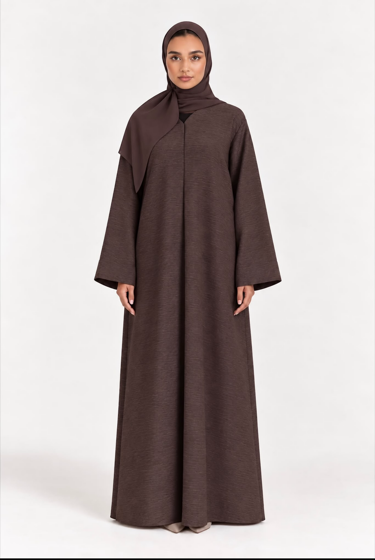 Textured Buttoned Abaya Chocolate Brown