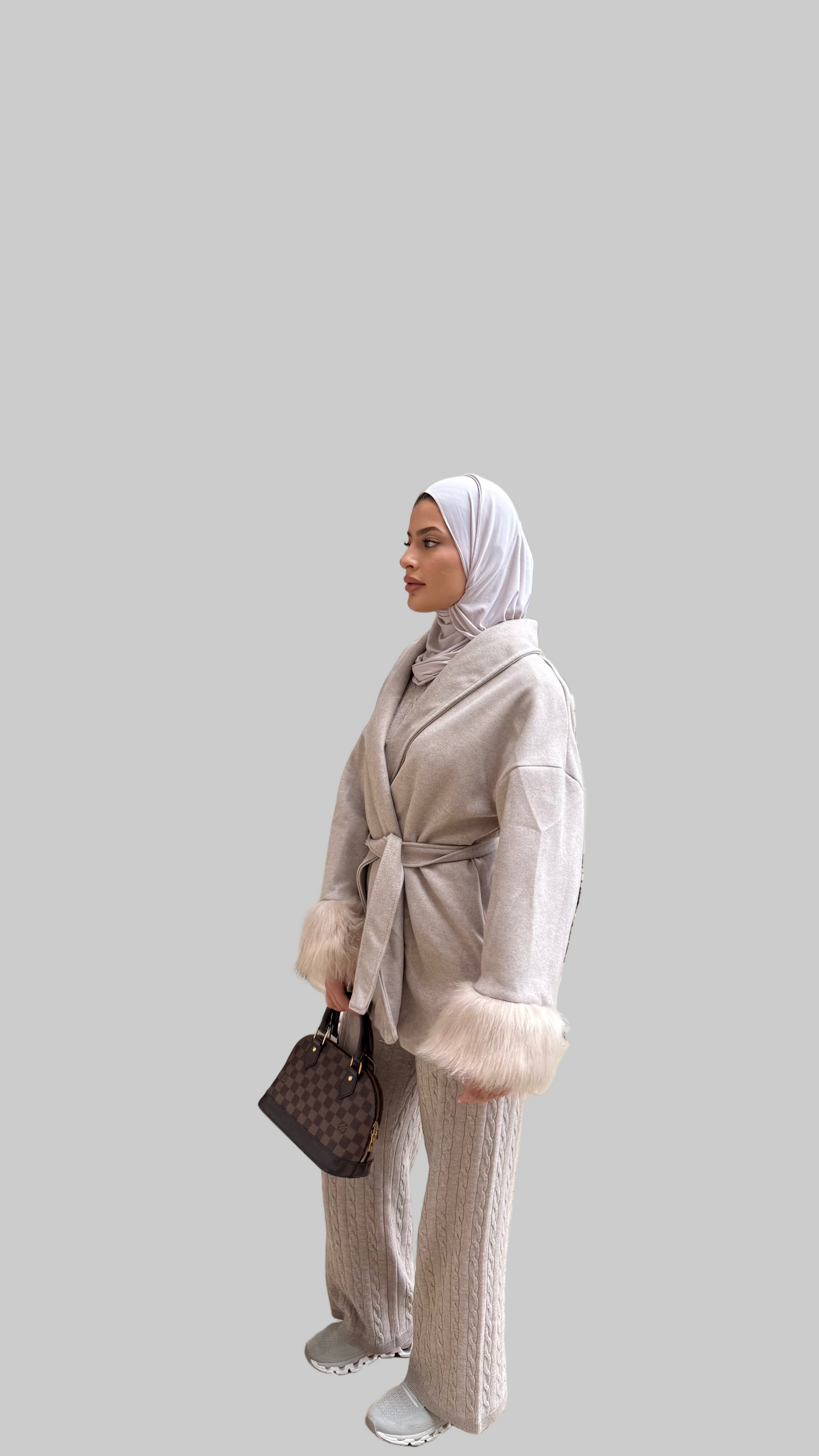 Fur Sleeved Winter Coat - Beige