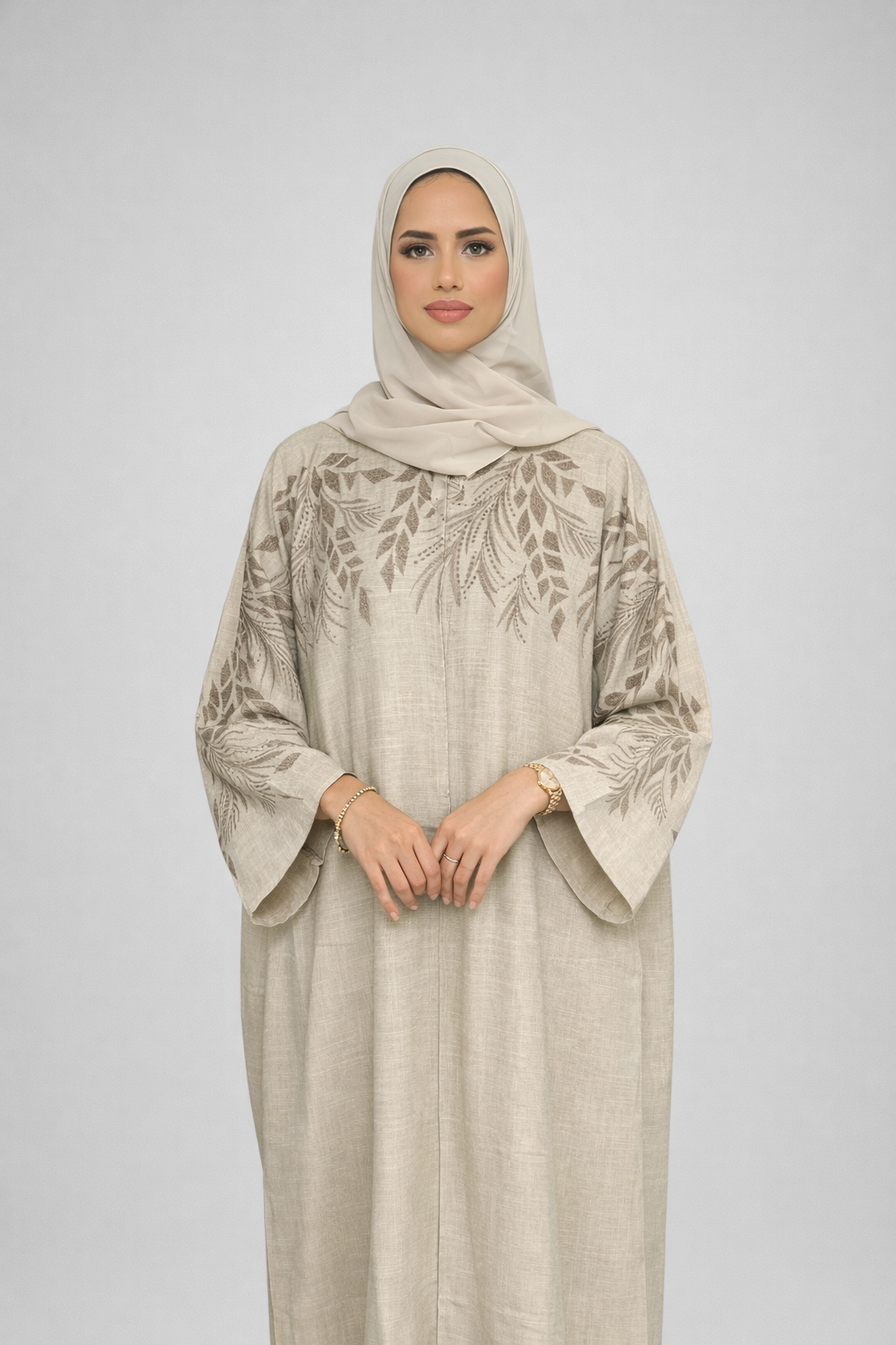 Yara Beige Embroidery Abaya