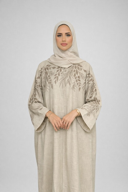 Yara Beige Embroidery Abaya