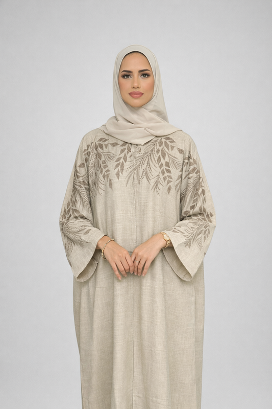 Yara Beige Embroidery Abaya