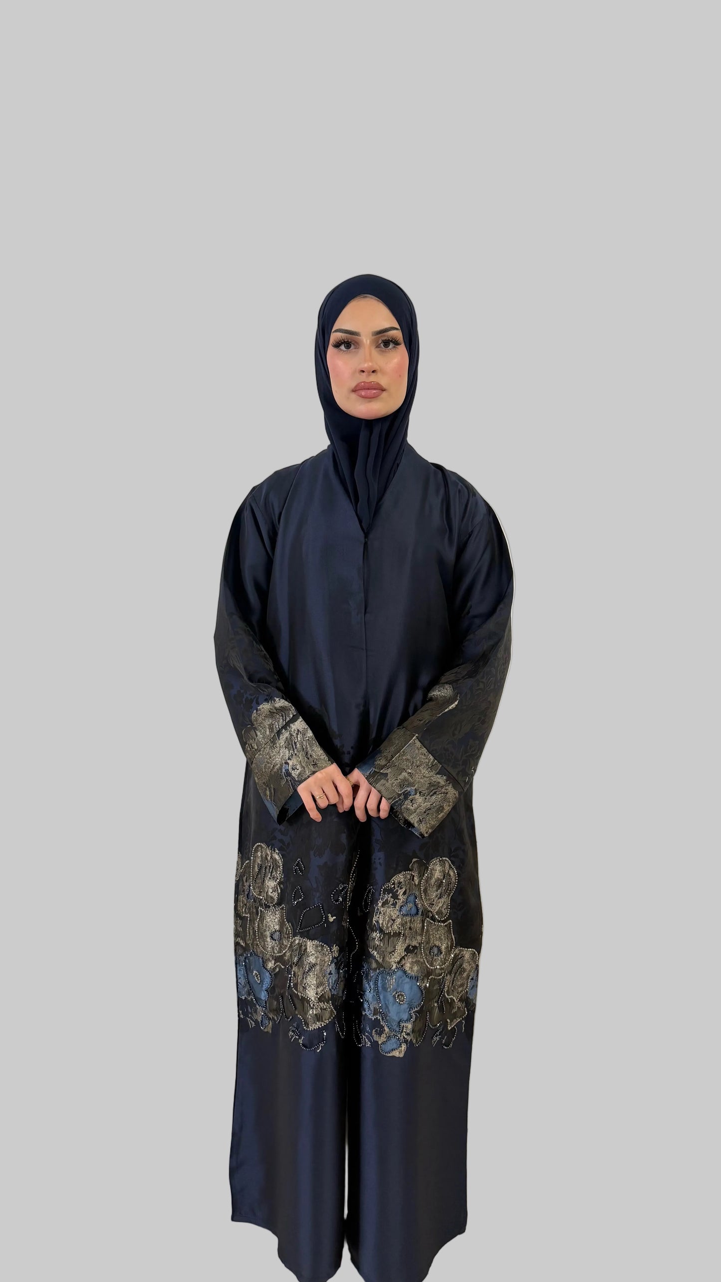 Embellished Statement Abaya  Midnight Navy